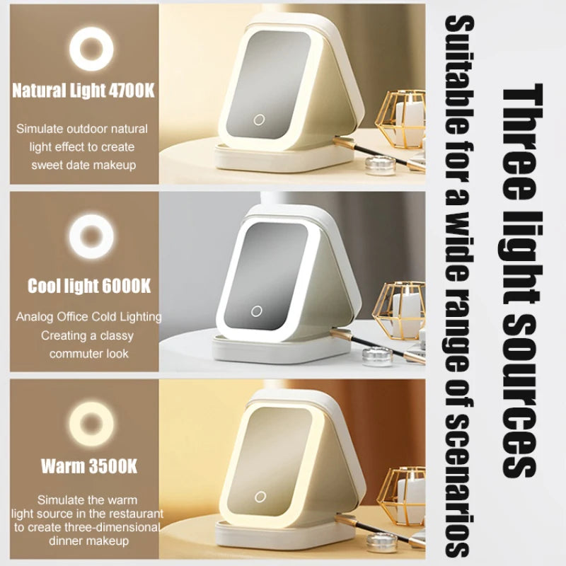 Boîte de rangement portable pour cosmétiques avec miroir lumineux à LED